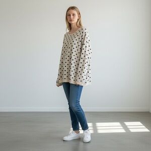 Ampersand Ave 3X Cream Black Polka Dot Bow Back Oversized Sweater Top Plus Size